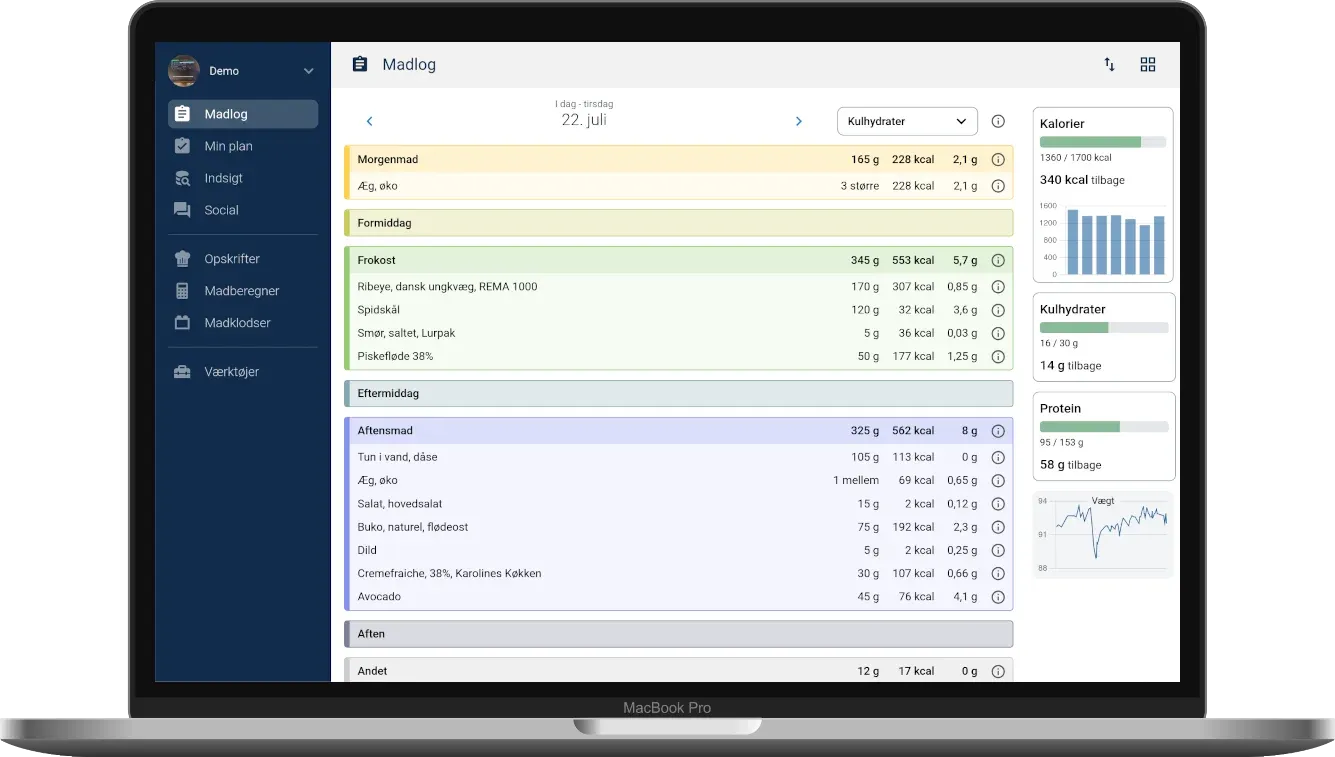 Computer med MADLOG app skærmbillede